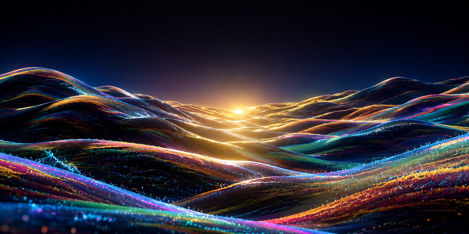 Flowing data landscape at sunrise